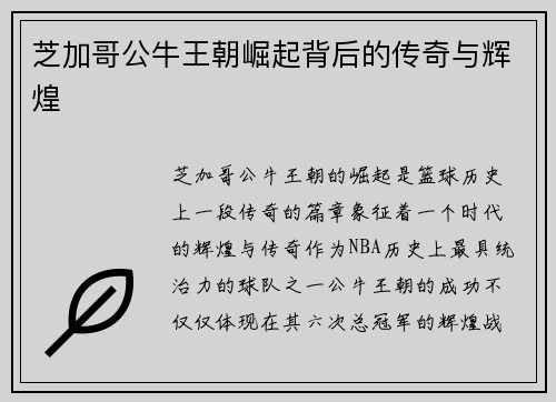 芝加哥公牛王朝崛起背后的传奇与辉煌
